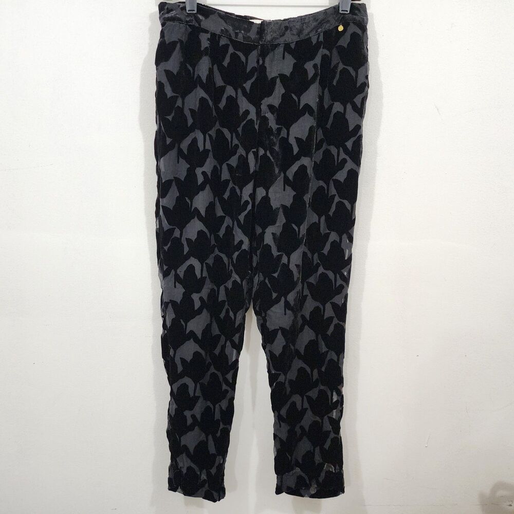 Anthropologie Harlyn Sienna Black Floral Velvet Burnout Pants Size 4